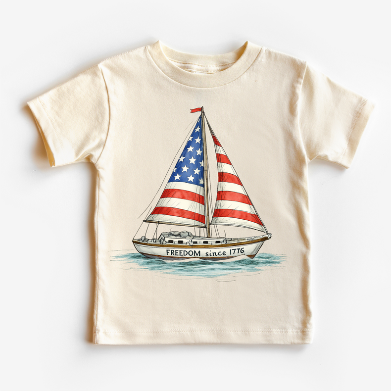 Freedom Since 1776 Sailboat Tee – Patriotic American Flag Boat Shirt | Vintage USA Summer Graphic T-Shirt