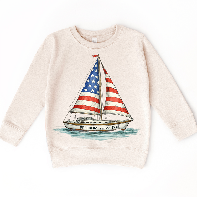 Freedom Since 1776 Sailboat Tee – Patriotic American Flag Boat Shirt | Vintage USA Summer Graphic T-Shirt