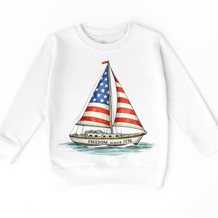 Freedom Since 1776 Sailboat Tee – Patriotic American Flag Boat Shirt | Vintage USA Summer Graphic T-Shirt