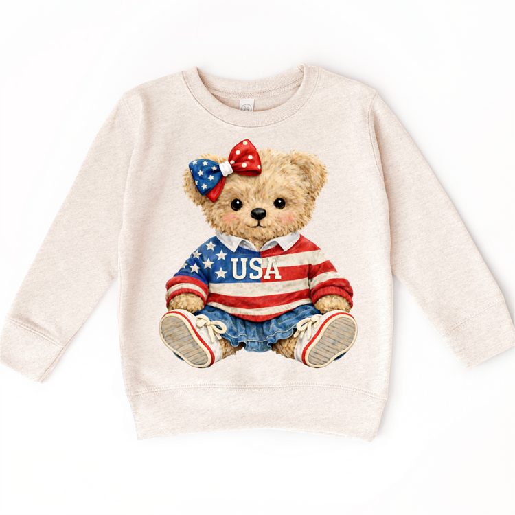 Patriotic American Girl Teddy Bear T-Shirt - 4th Of July Tee For Girls