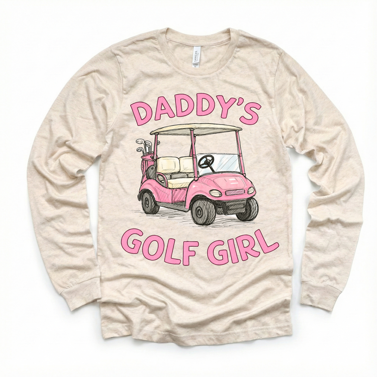 Daddy’s Golf Girl Pink Golf Cart Kids T-Shirt | Cute Golf Toddler Tee | Daddy & Me Outfit