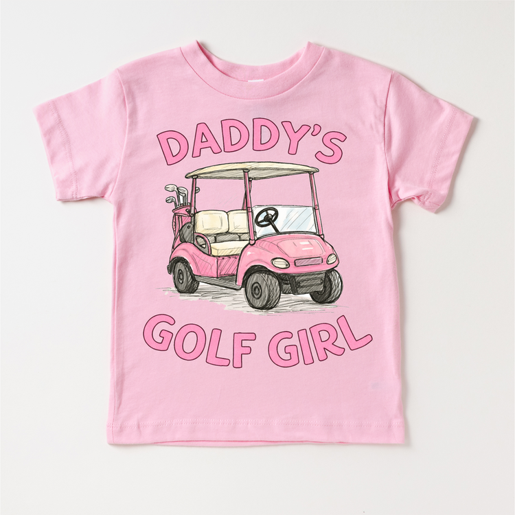 Daddy’s Golf Girl Pink Golf Cart Kids T-Shirt | Cute Golf Toddler Tee | Daddy & Me Outfit