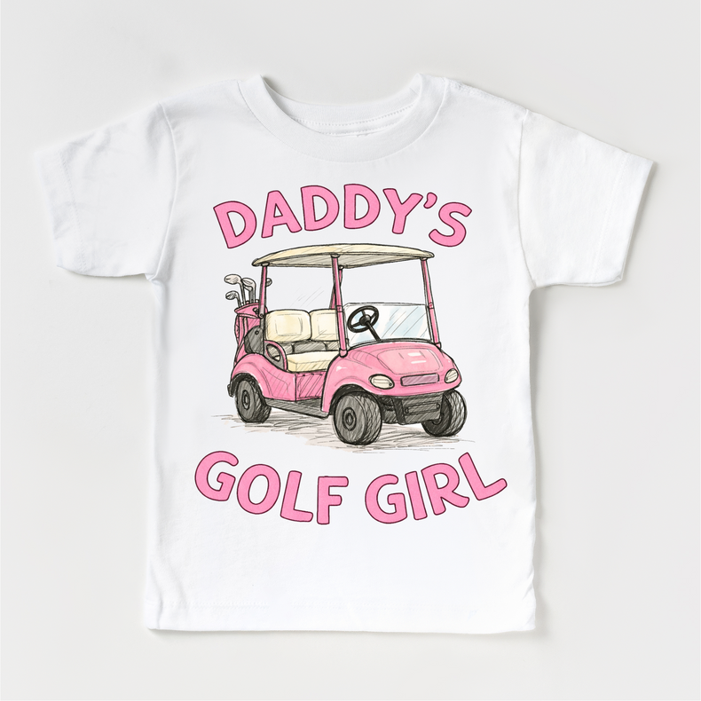 Daddy’s Golf Girl Pink Golf Cart Kids T-Shirt | Cute Golf Toddler Tee | Daddy & Me Outfit