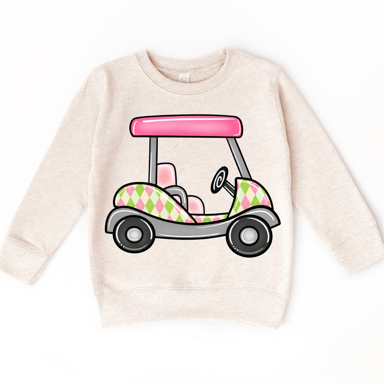 Pink Golf Cart Kids Shirt – Preppy Argyle Golf Tee for Girls – Cute Golf Outfit for Toddlers & Kids