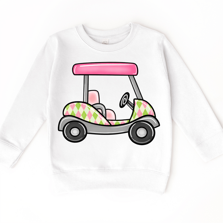 Pink Golf Cart Kids Shirt – Preppy Argyle Golf Tee for Girls – Cute Golf Outfit for Toddlers & Kids