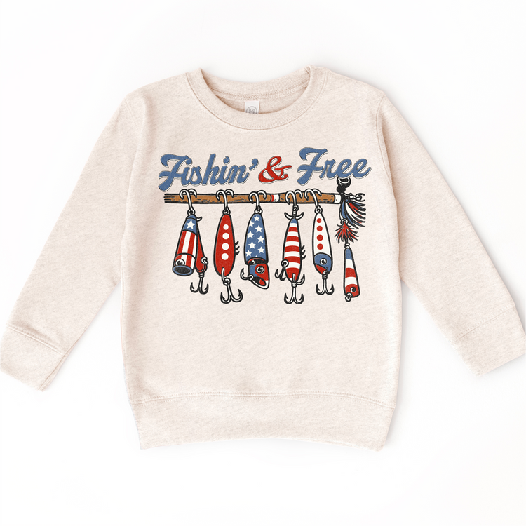 Fishin’ & Free Kids Patriotic Shirt – 4th Of July T-Shirt Red White Blue Fishing Lures Tee