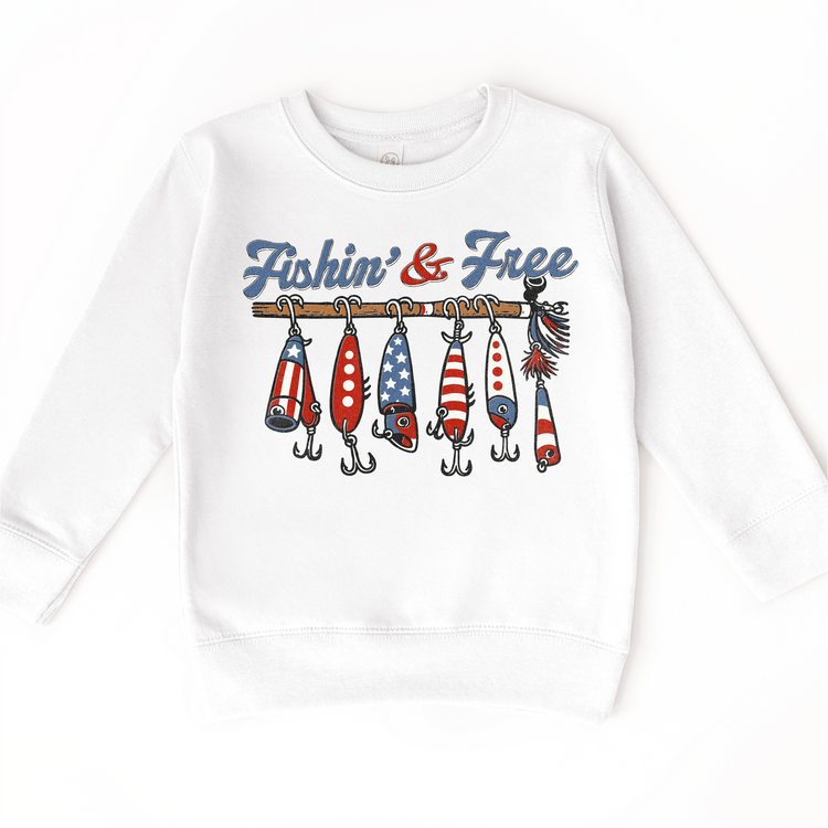 Fishin’ & Free Kids Patriotic Shirt – 4th Of July T-Shirt Red White Blue Fishing Lures Tee