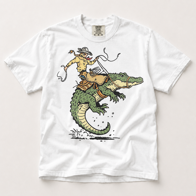 Cowboy Riding Alligator Comfort Colors Graphic Tee, Western Gator Rodeo Shirt