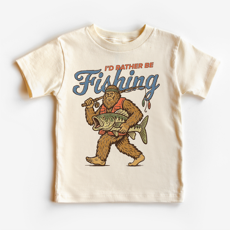 Kids “I’d Rather Be Fishing” Graphic Tee – Bigfoot Fishing Shirt