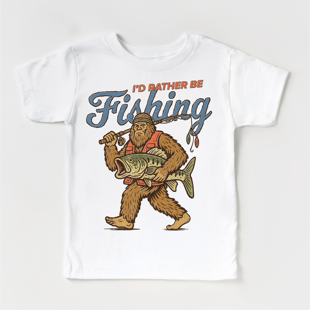 Kids “I’d Rather Be Fishing” Graphic Tee – Bigfoot Fishing Shirt
