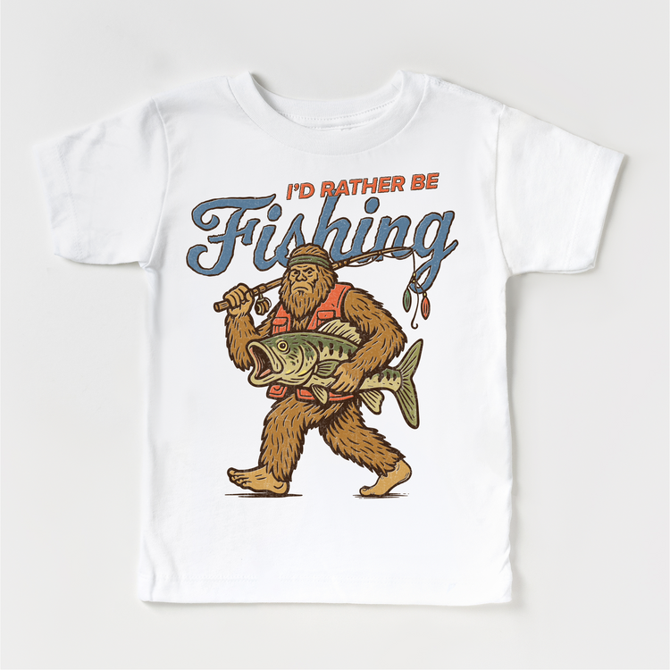 Kids “I’d Rather Be Fishing” Graphic Tee – Bigfoot Fishing Shirt