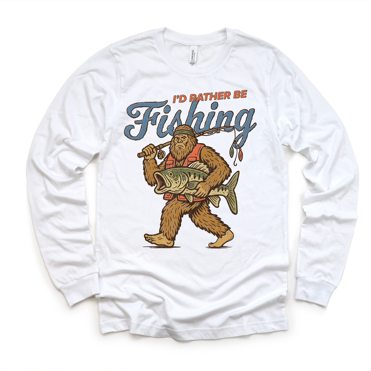 Kids “I’d Rather Be Fishing” Graphic Tee – Bigfoot Fishing Shirt