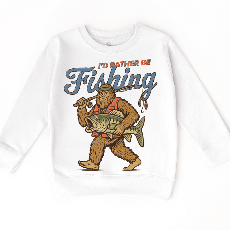 Kids “I’d Rather Be Fishing” Graphic Tee – Bigfoot Fishing Shirt