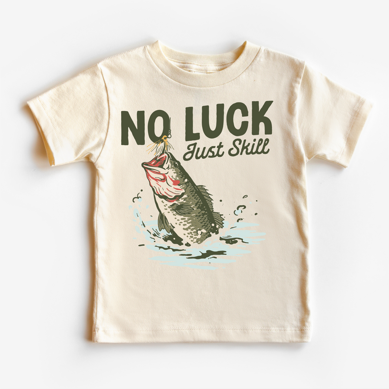 Kids “No Luck Just Skill” Fishing Graphic Tee – Outdoor Camping Bass Fishing Kids Shirt