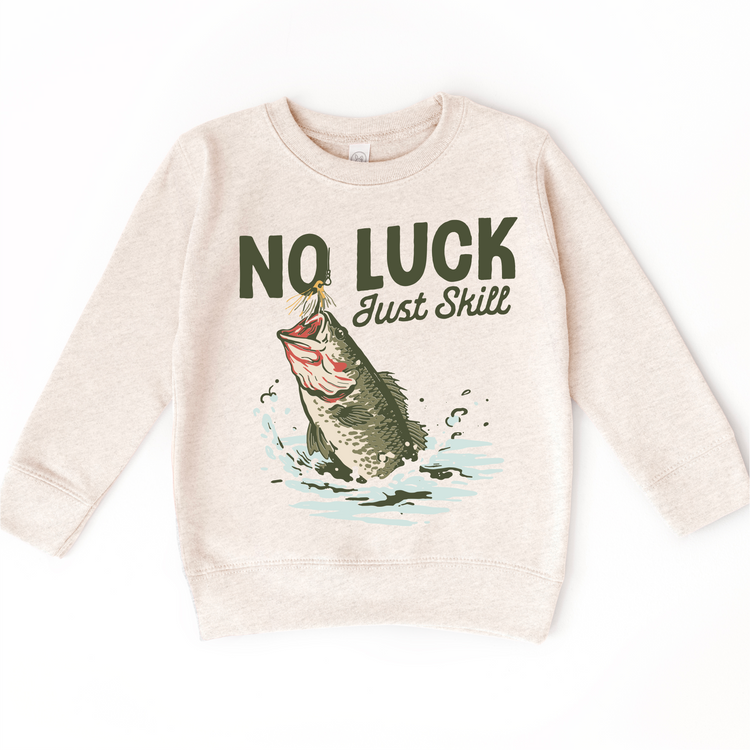 Kids “No Luck Just Skill” Fishing Graphic Tee – Outdoor Camping Bass Fishing Kids Shirt