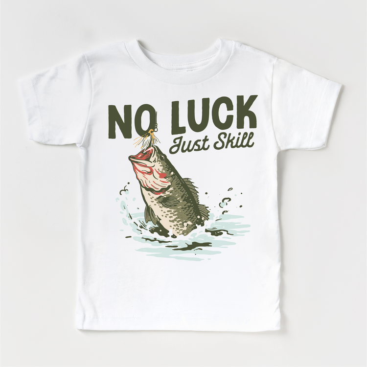 Kids “No Luck Just Skill” Fishing Graphic Tee – Outdoor Camping Bass Fishing Kids Shirt