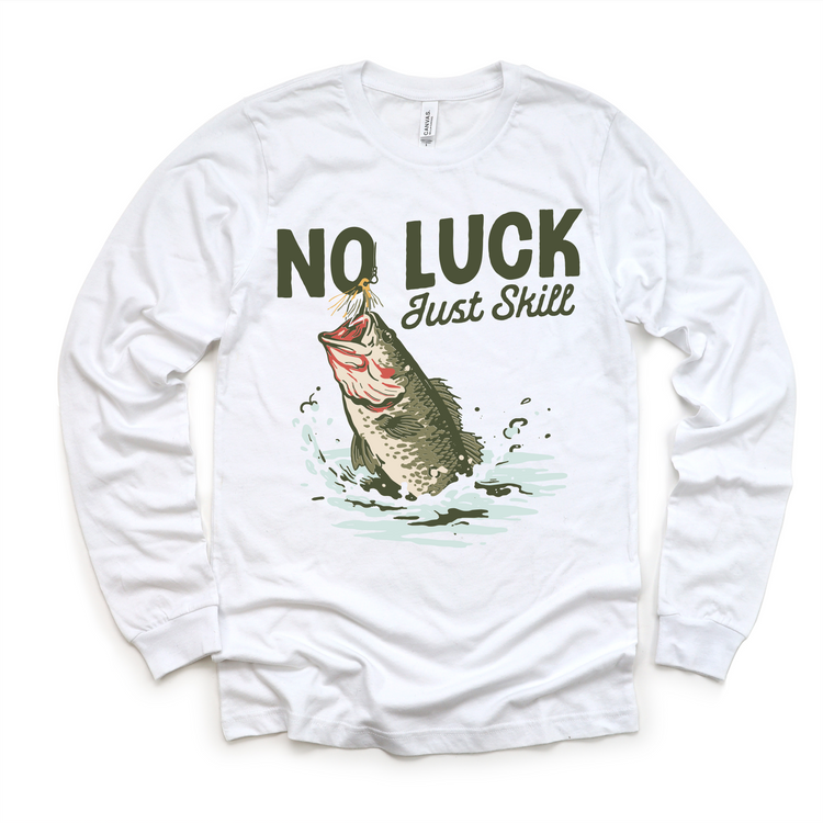 Kids “No Luck Just Skill” Fishing Graphic Tee – Outdoor Camping Bass Fishing Kids Shirt