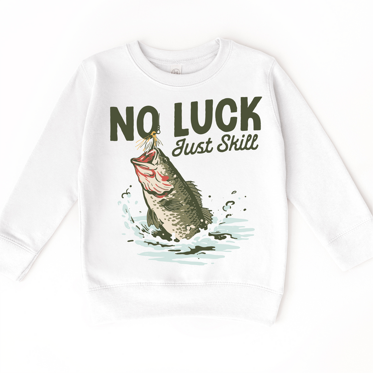 Kids “No Luck Just Skill” Fishing Graphic Tee – Outdoor Camping Bass Fishing Kids Shirt