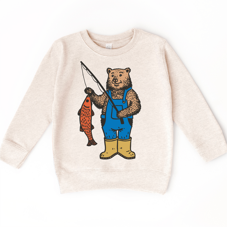 Kids Fishing Bear T-Shirt | Cute Bear Catching Fish Tee | Outdoorsy Kids Shirt | Woodland Animal Graphic Tee