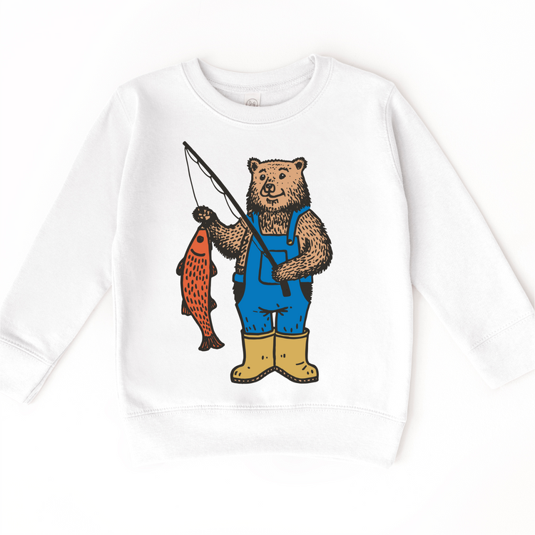 Kids Fishing Bear T-Shirt | Cute Bear Catching Fish Tee | Outdoorsy Kids Shirt | Woodland Animal Graphic Tee
