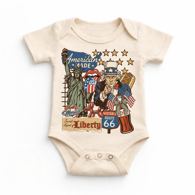 American Made Kids Shirt, Patriotic Toddler Tee, USA Fourth of July Shirt, Uncle Sam Liberty Route 66 Graphic Tee, Red White Blue Kids Shirt