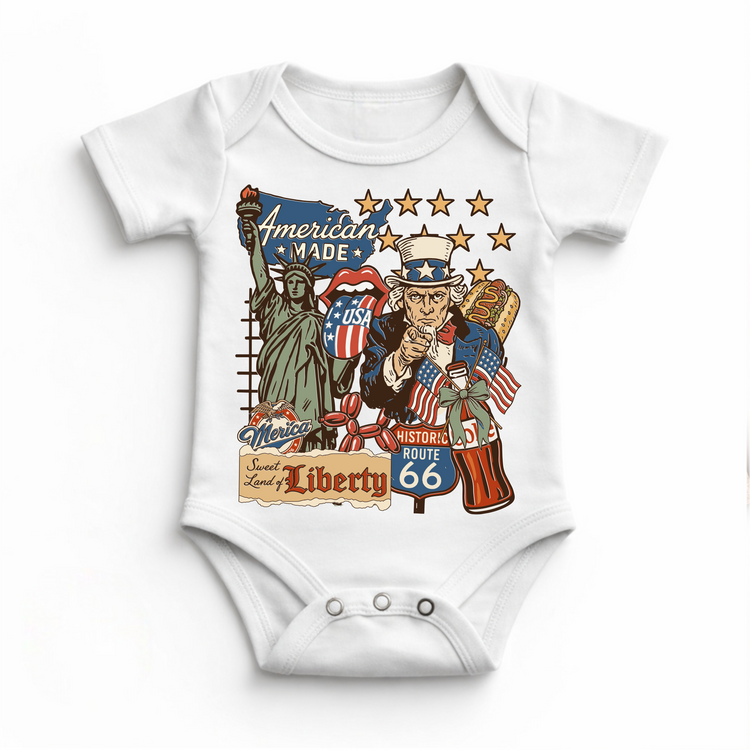 American Made Kids Shirt, Patriotic Toddler Tee, USA Fourth of July Shirt, Uncle Sam Liberty Route 66 Graphic Tee, Red White Blue Kids Shirt