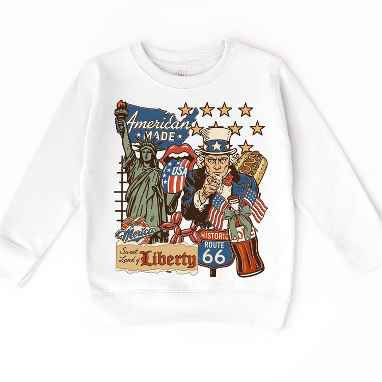 American Made Kids Shirt, Patriotic Toddler Tee, USA Fourth of July Shirt, Uncle Sam Liberty Route 66 Graphic Tee, Red White Blue Kids Shirt