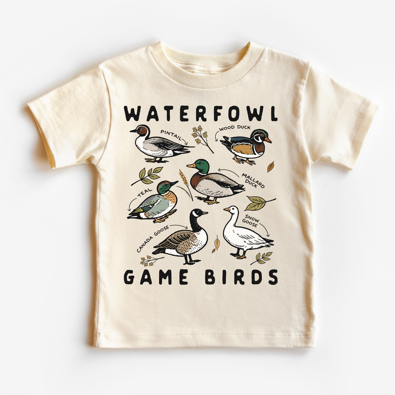 Waterfowl Game Birds Kids Tee – Duck Hunting Shirt for Kids – Mallard, Teal, Pintail Graphic Tee – Outdoor Kids Shirt