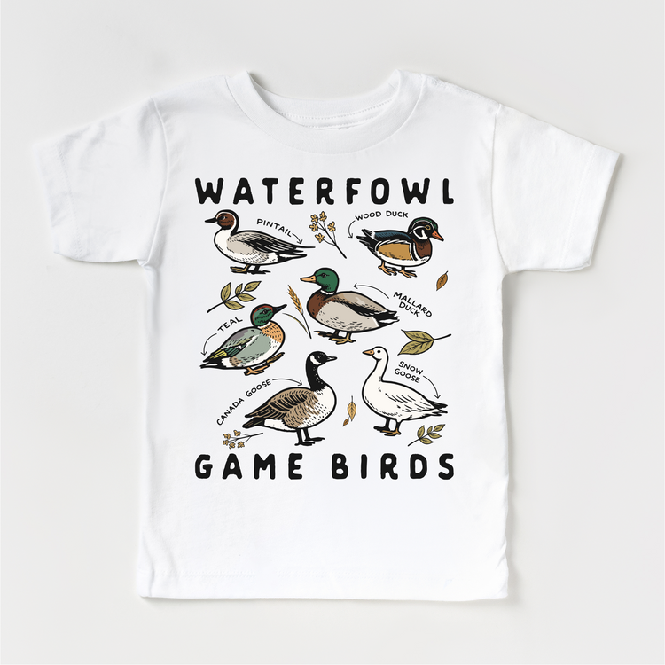 Waterfowl Game Birds Kids Tee – Duck Hunting Shirt for Kids – Mallard, Teal, Pintail Graphic Tee – Outdoor Kids Shirt