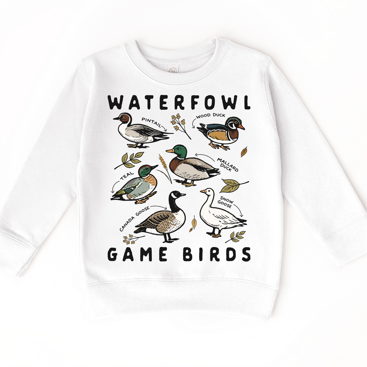 Waterfowl Game Birds Kids Tee – Duck Hunting Shirt for Kids – Mallard, Teal, Pintail Graphic Tee – Outdoor Kids Shirt