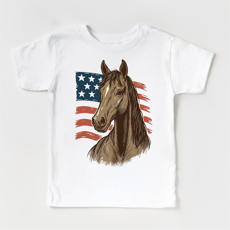 Horses And America 4th Of July Farm Tee | Kids Rustic Western T-Shirt