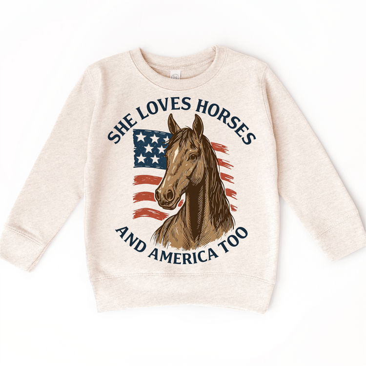 She Loves Horses And American Too T-Shirt - Cowgirl and 4th Of July Tee
