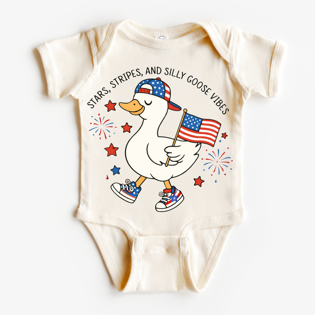 Stars Stripes Silly Goose Bodysuit / Onesies® – Patriotic Baby Outfit – 4th of July Baby Onesie – Funny Goose Baby Shirt