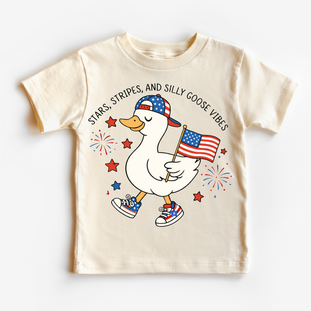 Stars, Stripes & Silly Goose Vibes Kids Patriotic T-Shirt | 4th of July Toddler Tee