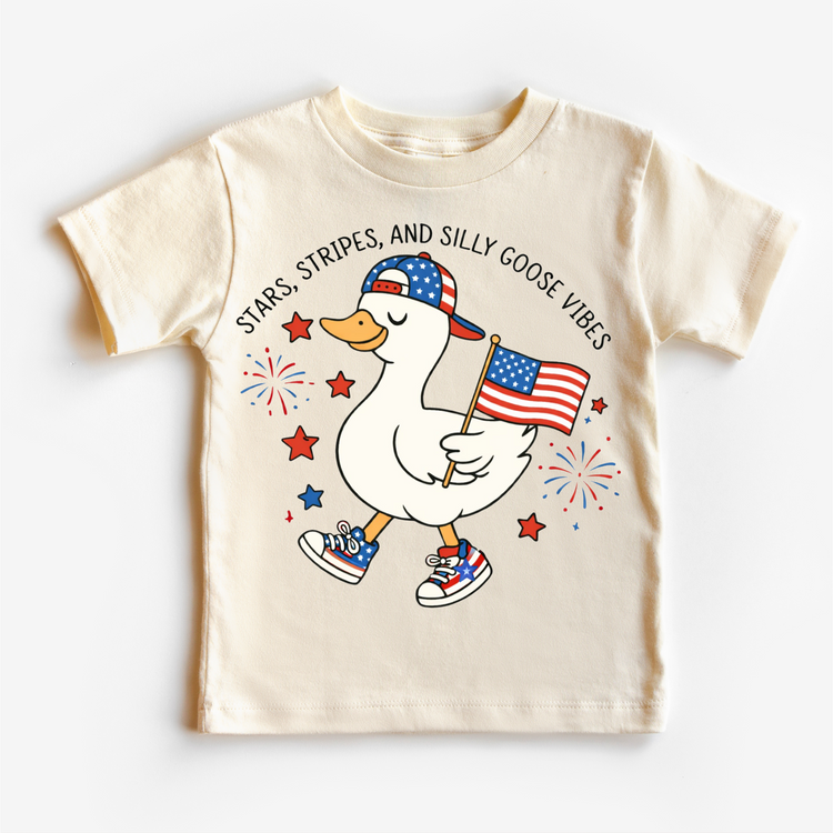 Stars, Stripes & Silly Goose Vibes Kids Patriotic T-Shirt | 4th of July Toddler Tee