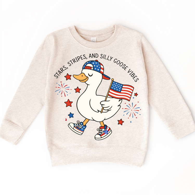 Stars, Stripes & Silly Goose Vibes Kids Patriotic T-Shirt | 4th of July Toddler Tee