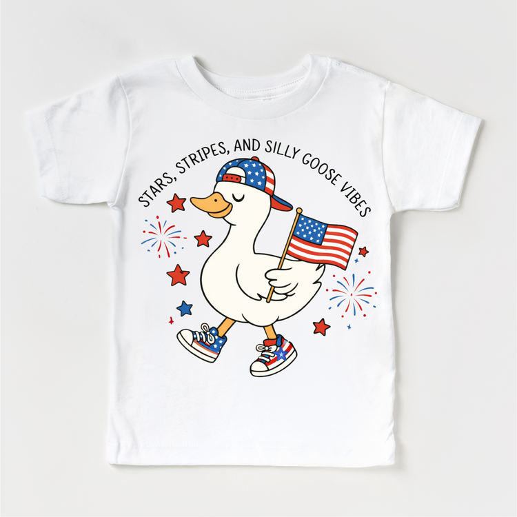 Stars, Stripes & Silly Goose Vibes Kids Patriotic T-Shirt | 4th of July Toddler Tee