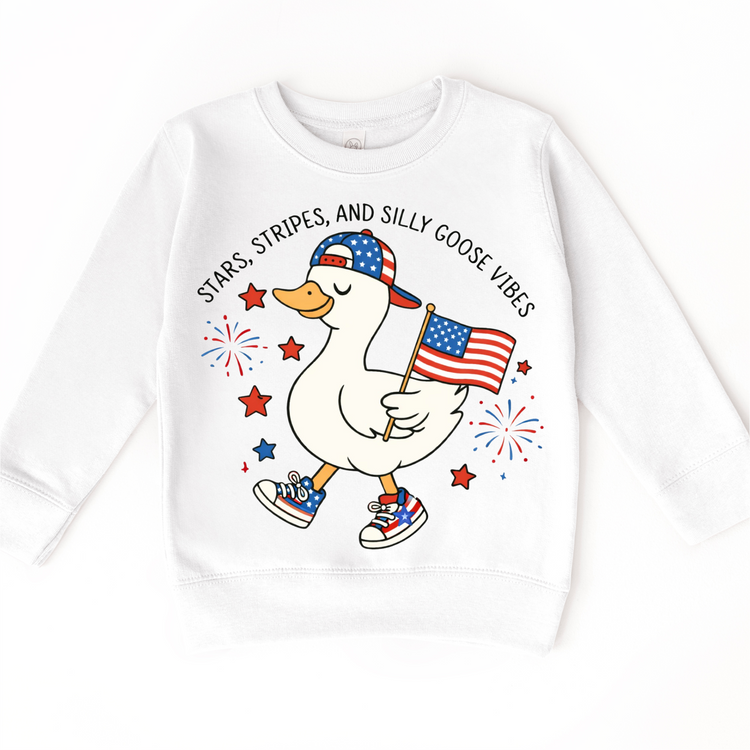 Stars, Stripes & Silly Goose Vibes Kids Patriotic T-Shirt | 4th of July Toddler Tee