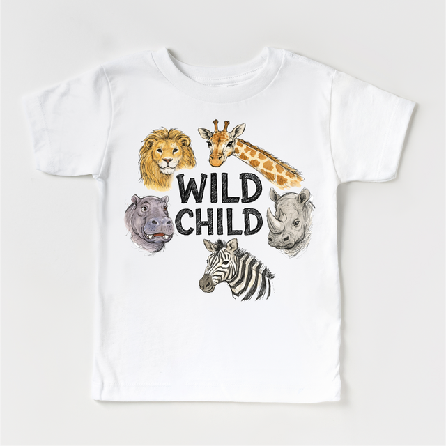 Wild Child Kids T-Shirt – Jungle Animal Tee for Toddlers & Kids, Safari Lion Giraffe Zebra Shirt, Cute Wildlife Graphic Tee
