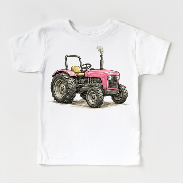 Pink Tractor Kids T-Shirt – Vintage Farm Tractor Tee for Boys & Girls, Cute Country Graphic Shirt, Toddler Farm Outfit