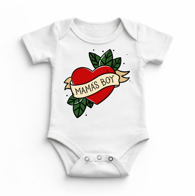 Mama’s Boy Baby Bodysuit / Onesies® | Classic Heart Tattoo Infant Outfit | Cute Boy Baby Clothes | Vintage Love Design