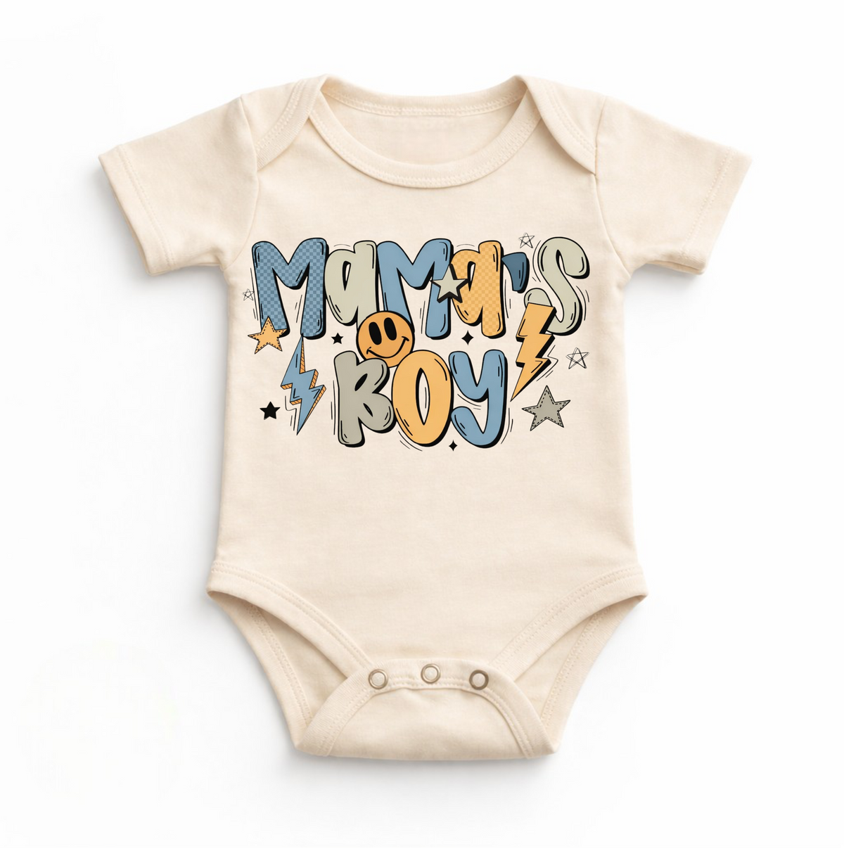 Mama’s Boy Baby Bodysuit / Onesies® design on a natural garment.