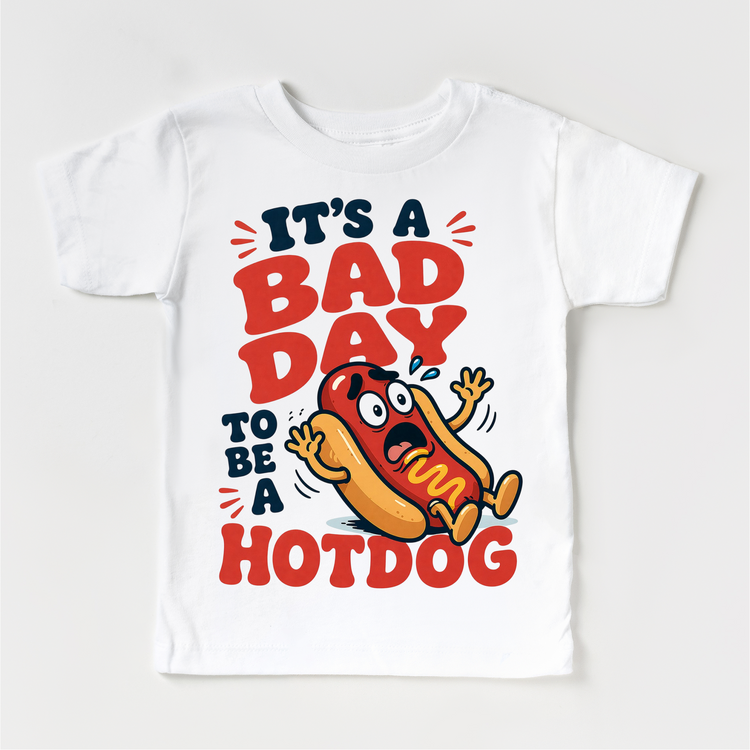 Funny 4th of July Kids T-Shirt – “It’s A Bad Day To Be A Hotdog” Patriotic Graphic Tee – Summer BBQ Shirt