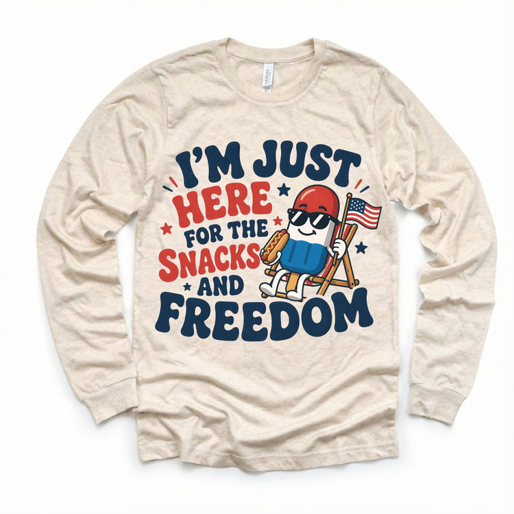 Funny Kids 4th of July Shirt – I’m Just Here for the Snacks and Freedom Tee – Patriotic Popsicle Hotdog Graphic T-Shirt