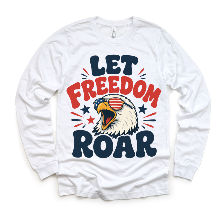 Let Freedom Roar Kids Patriotic T-Shirt | 4th of July Graphic Tee | Americana Eagle Shirt | Red White Blue Toddler Youth Tee