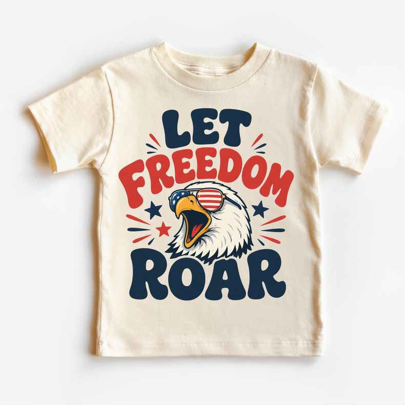 Let Freedom Roar Kids Patriotic T-Shirt | 4th of July Graphic Tee | Americana Eagle Shirt | Red White Blue Toddler Youth Tee