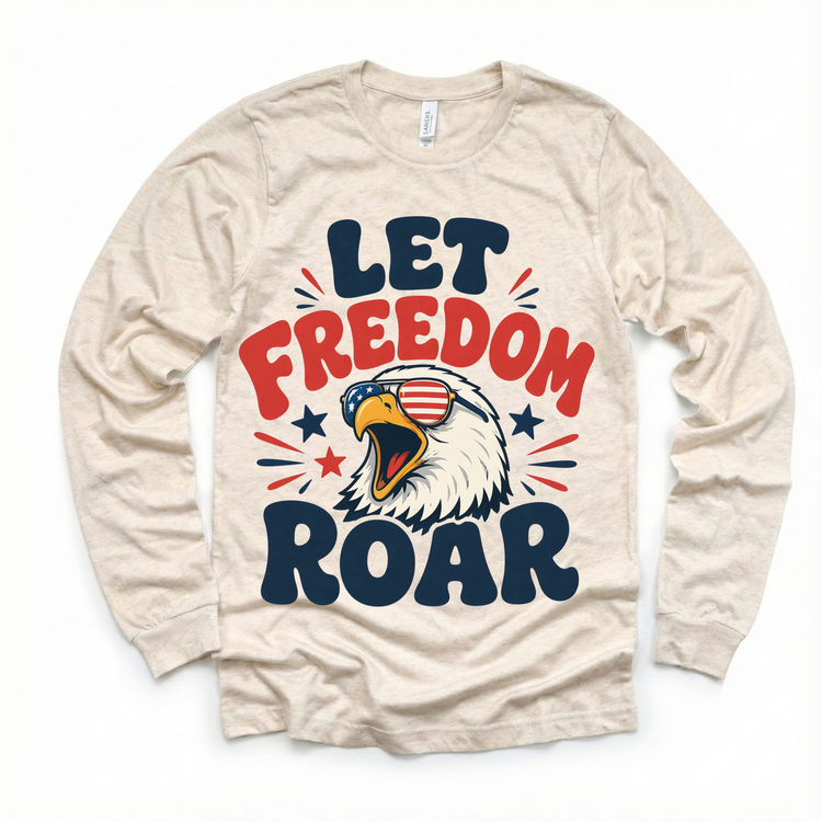 Let Freedom Roar Kids Patriotic T-Shirt | 4th of July Graphic Tee | Americana Eagle Shirt | Red White Blue Toddler Youth Tee