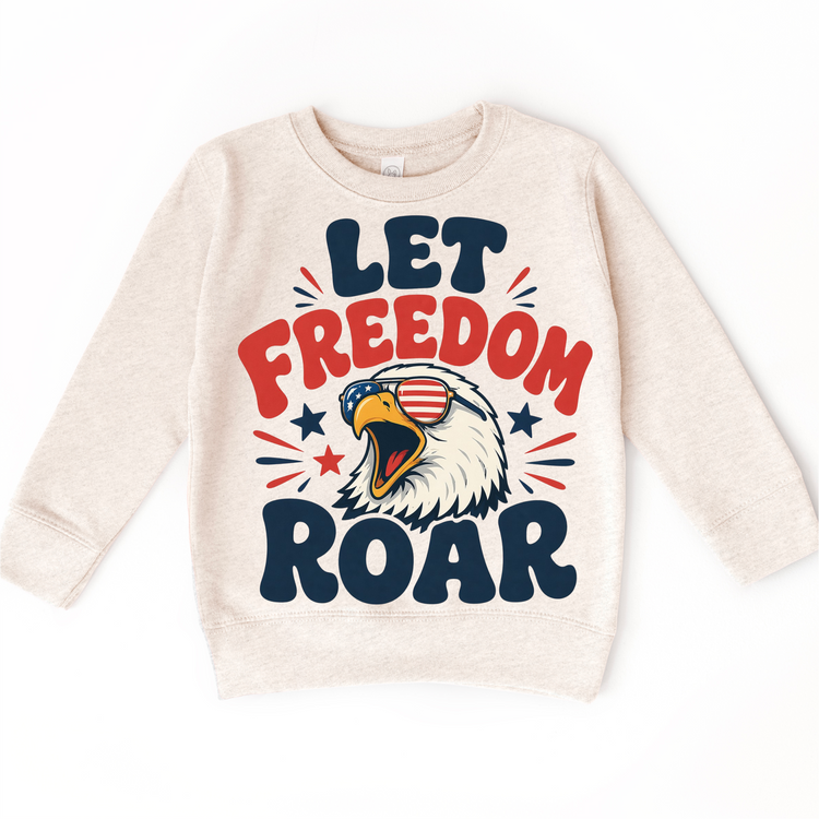 Let Freedom Roar Kids Patriotic T-Shirt | 4th of July Graphic Tee | Americana Eagle Shirt | Red White Blue Toddler Youth Tee