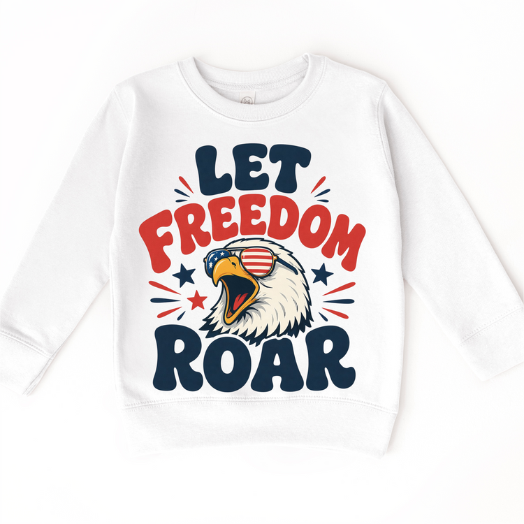 Let Freedom Roar Kids Patriotic T-Shirt | 4th of July Graphic Tee | Americana Eagle Shirt | Red White Blue Toddler Youth Tee