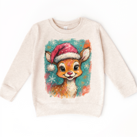 Rudolph Christmas Reindeer design on a natural sweatshirt.